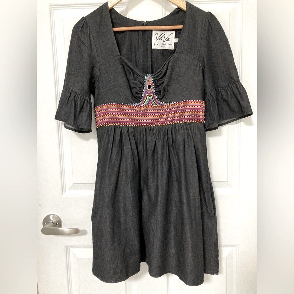 Vava by Joy Han Black Flutter Sleeve Beaded Dress- - Size Small - Picture 3 of 12